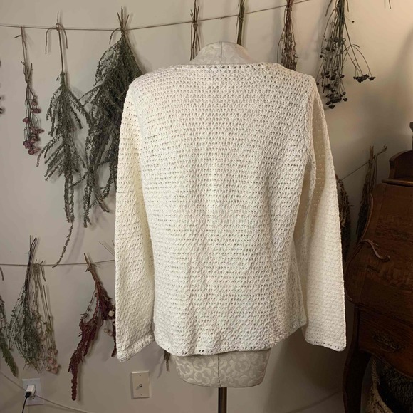 Pendleton White Knit Cardigan Cotton Linen Large Hook Eye Closure Crewneck - Picture 5 of 8